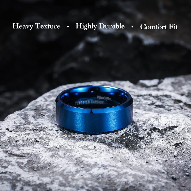 King Will Basic Unisex Silver/Black/Blue/Rose Gold/Gold/Purple Tungsten Carbide Matte Polished Finish Wedding Beveled Edge Engagement Band Ring for Men Women - Image 3